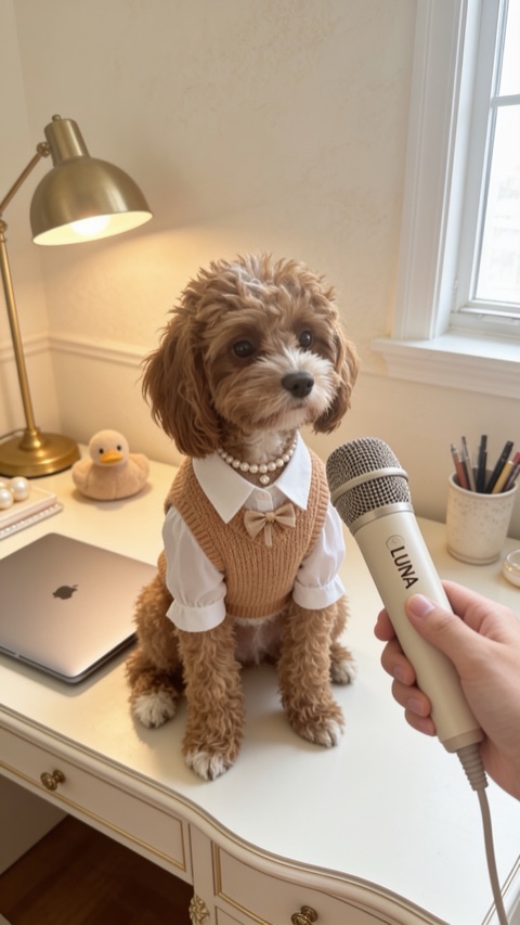 Luna in a sweater-vest at the laptop — The Laptop